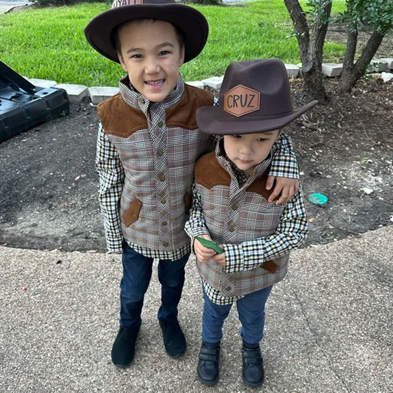 Leather Patch Cowboy Hat for kids with Laser Engraved Name