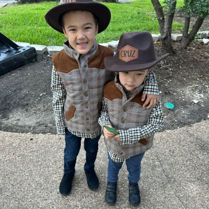 Leather Patch Cowboy Hat for kids with Laser Engraved Name