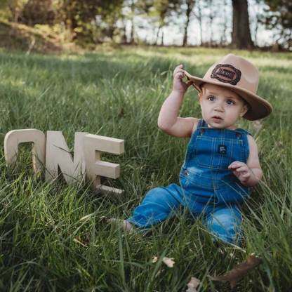 Leather Patch Cowboy Hat for kids with Laser Engraved Name