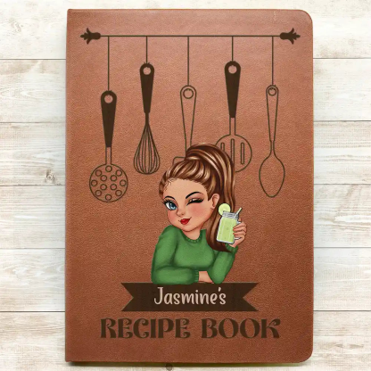 Woman Recipe Cookbook - Personalized Leather Journal