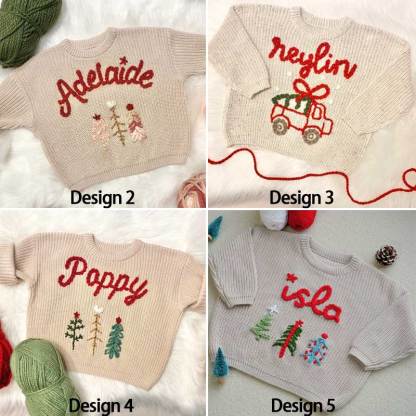 Christmas and Holiday Hand Embroidered Personalized Name Oversized Sweater for Babies