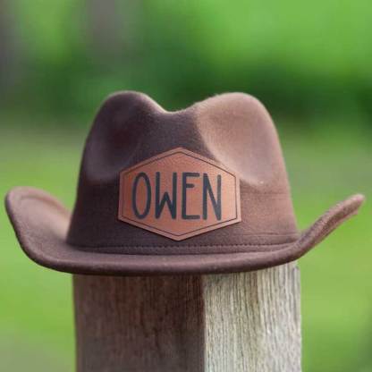 Leather Patch Cowboy Hat for kids with Laser Engraved Name