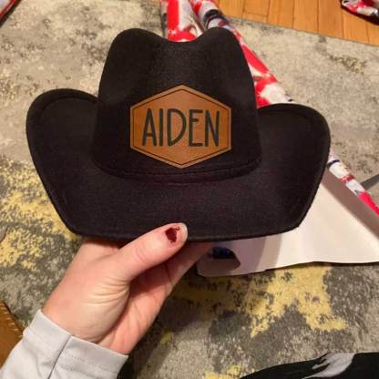 Leather Patch Cowboy Hat for kids with Laser Engraved Name
