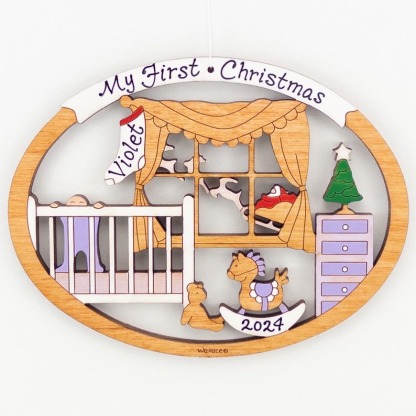Personalized First Christmas Ornament for Baby Boy or Girl Wood