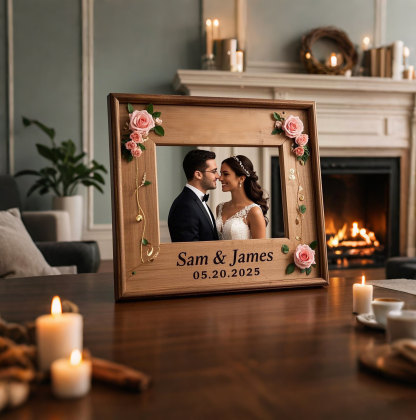 Engraved Couple Wood Frame for Wedding and Engagement