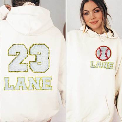Personalized Oversized Sports Hoodie, Chenille Patch Sweatshirt with Name and Number, Game Day Hoodie