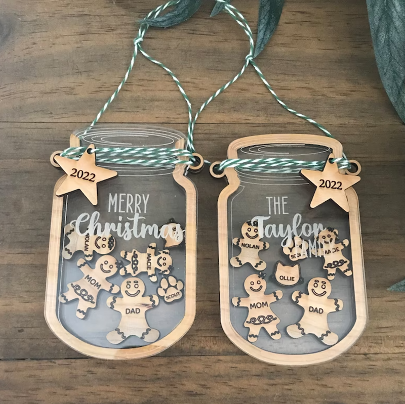 Custom Cookie Jar Family Ornament, Personalized Gingerbread Family Ornament