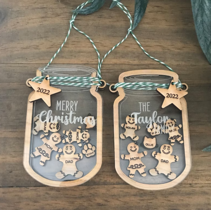 Custom Cookie Jar Family Ornament, Personalized Gingerbread Family Ornament