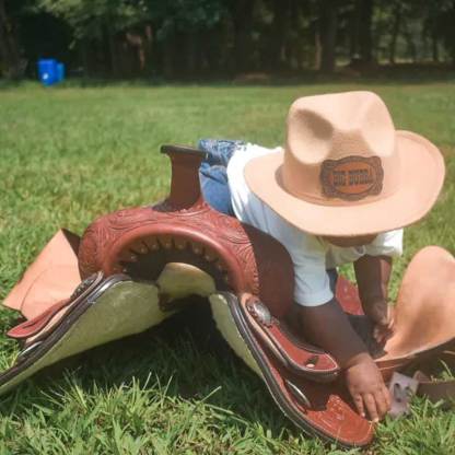 Leather Patch Cowboy Hat for kids with Laser Engraved Name