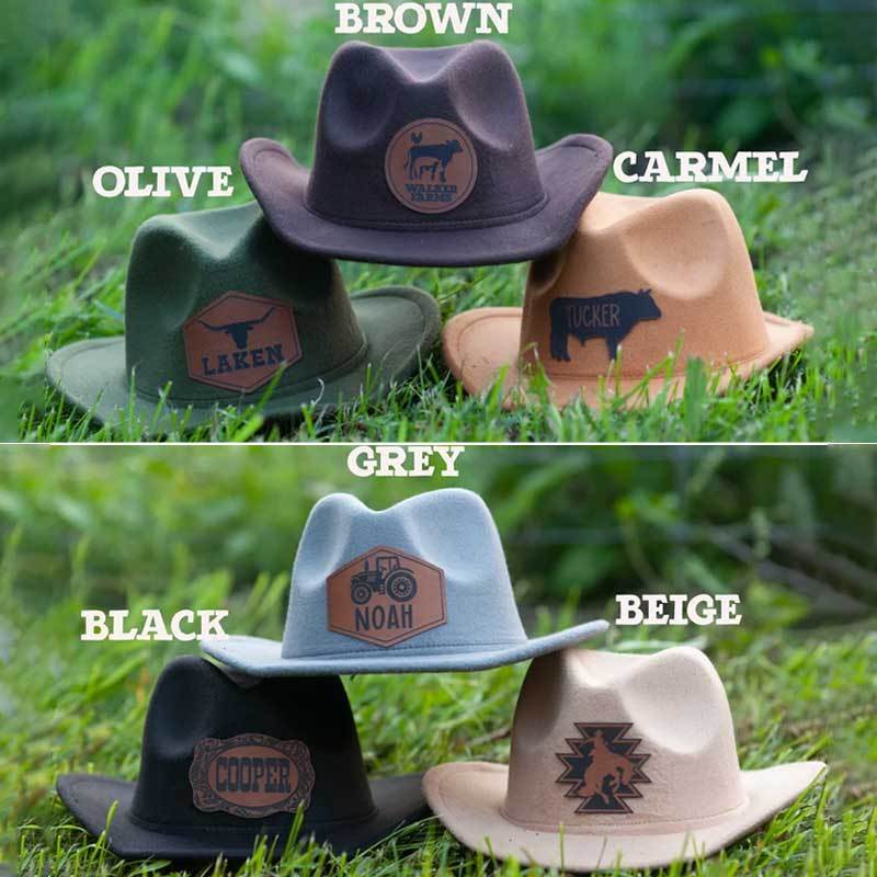 Leather Patch Cowboy Hat for kids with Laser Engraved Name
