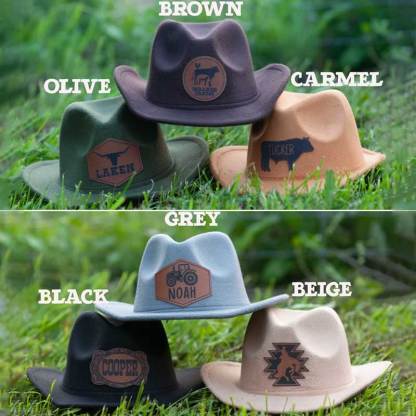 Leather Patch Cowboy Hat for kids with Laser Engraved Name