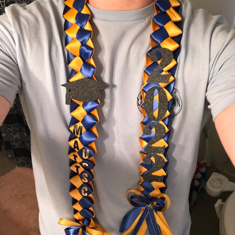 Braided 3/5" Ribbon Leis for Graduation/personalized name/ school colors