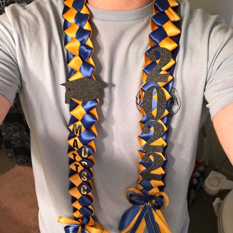 Braided 3/5" Ribbon Leis for Graduation/personalized name/ school colors