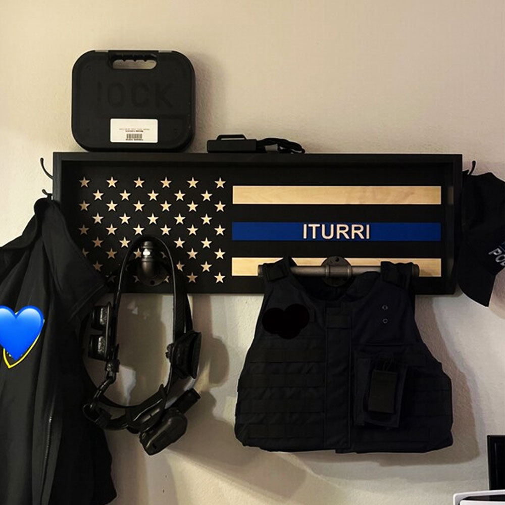 Personalized 3D Name Police Gear Rack Duty Vest Holder, Thin Blue Line Hanger