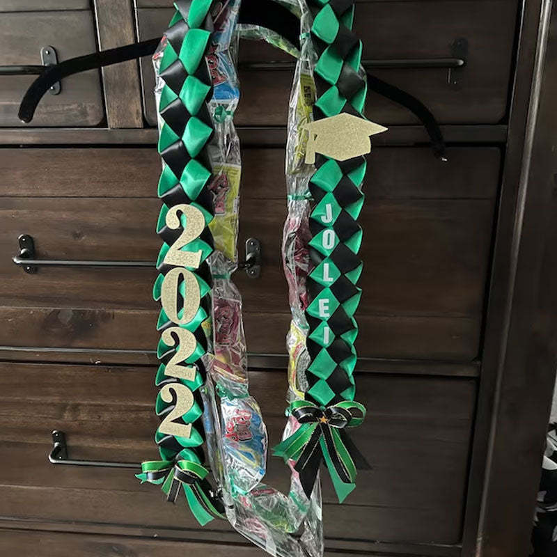 Braided 3/5" Ribbon Leis for Graduation/personalized name/ school colors