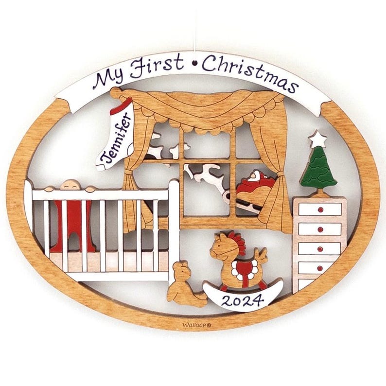 Personalized First Christmas Ornament for Baby Boy or Girl Wood