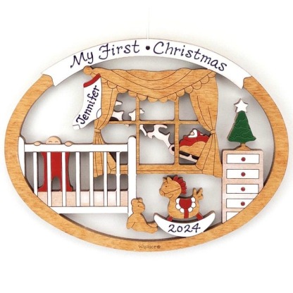 Personalized First Christmas Ornament for Baby Boy or Girl Wood