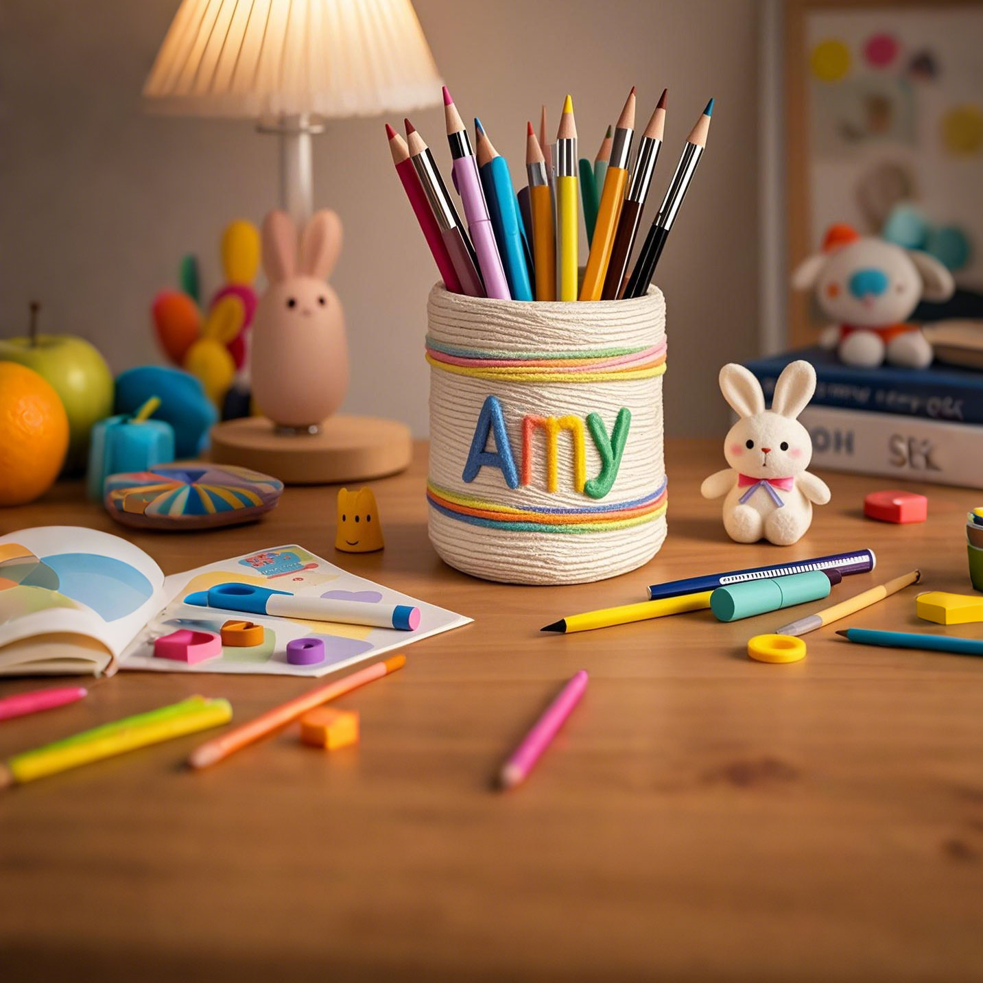 Personalized Knitting Pen Holder Handmade Desk Decor With Kids Name