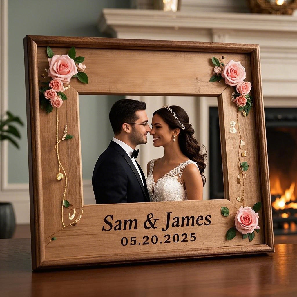 Engraved Couple Wood Frame for Wedding and Engagement