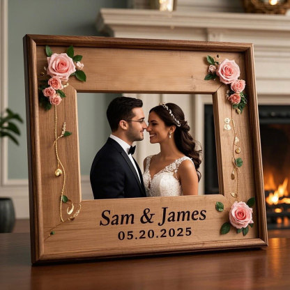 Engraved Couple Wood Frame for Wedding and Engagement