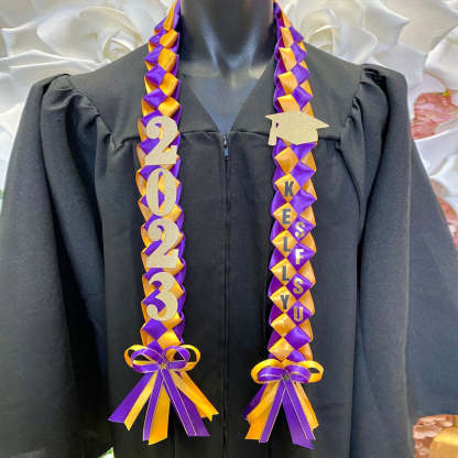 Braided 3/5" Ribbon Leis for Graduation/personalized name/ school colors