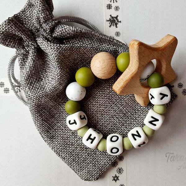 Personalised Baby Silicone Rattle With Name