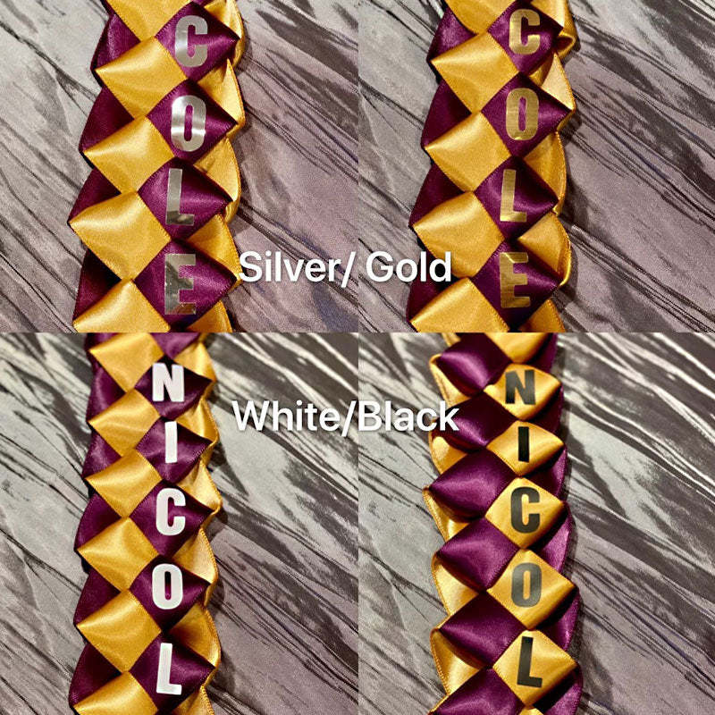 Braided 3/5" Ribbon Leis for Graduation/personalized name/ school colors