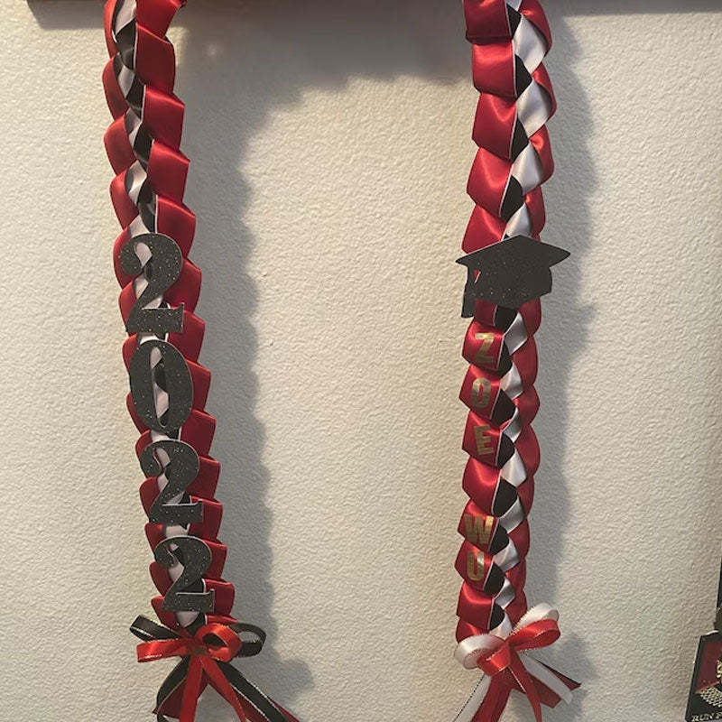 Braided 3/5" Ribbon Leis for Graduation/personalized name/ school colors