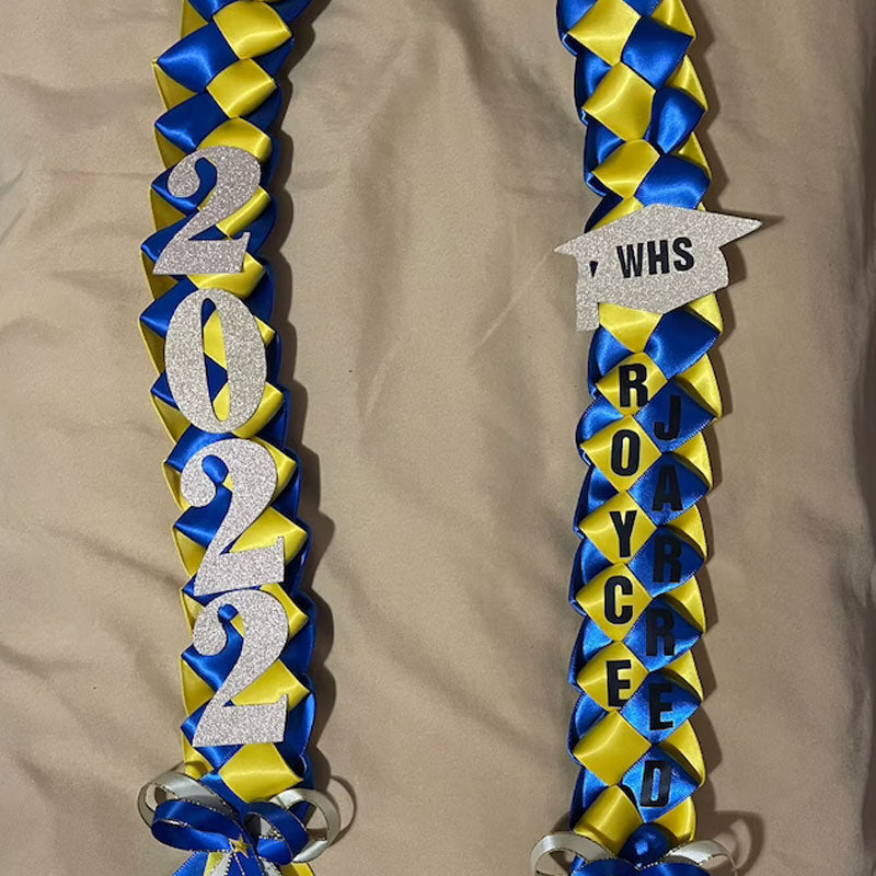 Braided 3/5" Ribbon Leis for Graduation/personalized name/ school colors