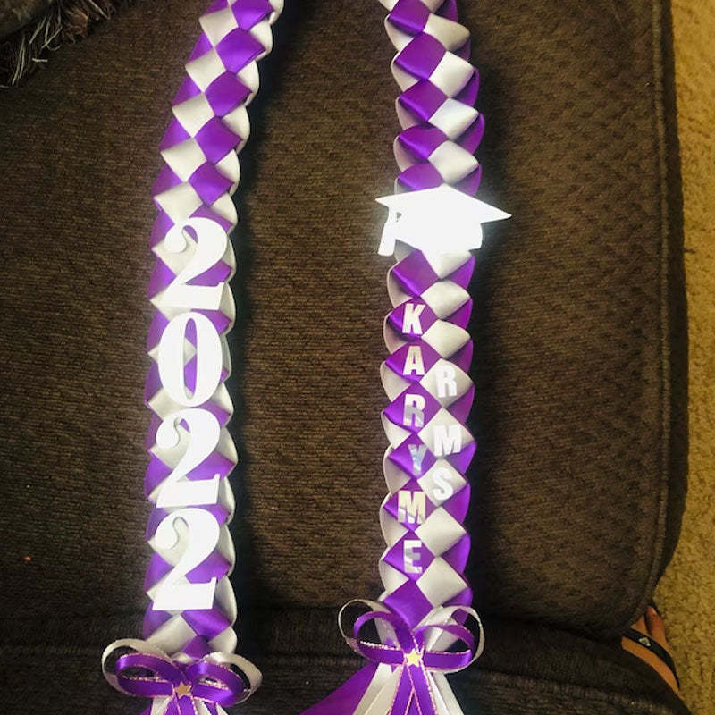 Braided 3/5" Ribbon Leis for Graduation/personalized name/ school colors