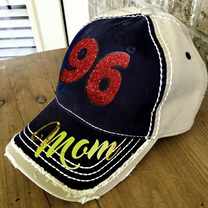 Customized Sport Mom Cap, Choose your #, Baseball Bling