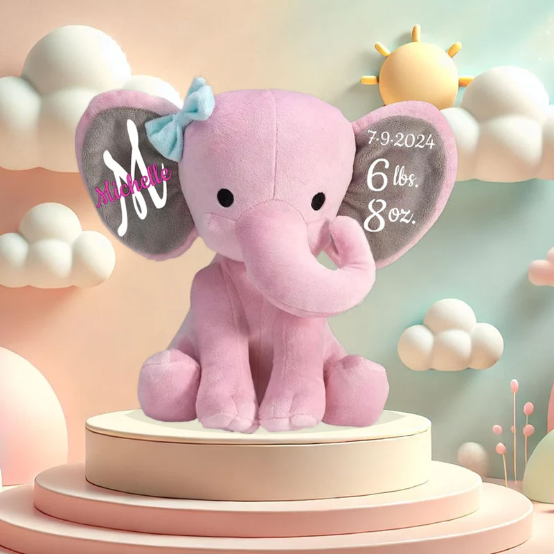 Personalized Christmas Elephant, Merry Christmas Stuffed Animal, My 1st Xmas Gift Elephant-BabyXmas