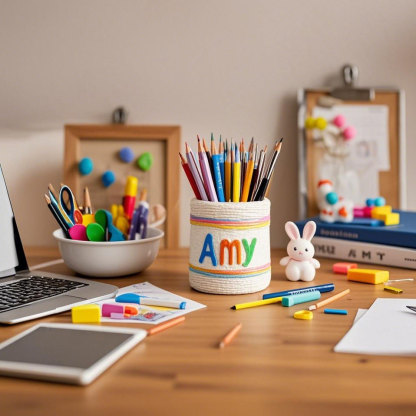 Personalized Knitting Pen Holder Handmade Desk Decor With Kids Name