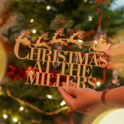 Personalised Wooden Hanging Christmas Family Sign