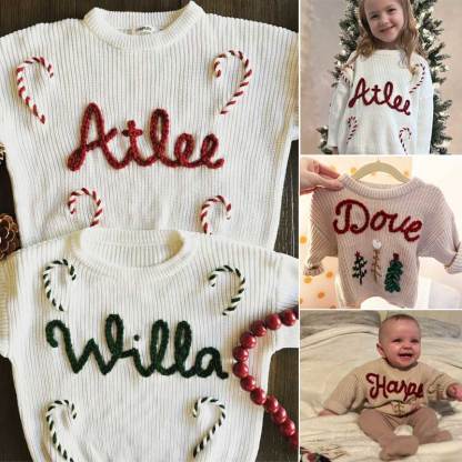 Christmas and Holiday Hand Embroidered Personalized Name Oversized Sweater for Babies