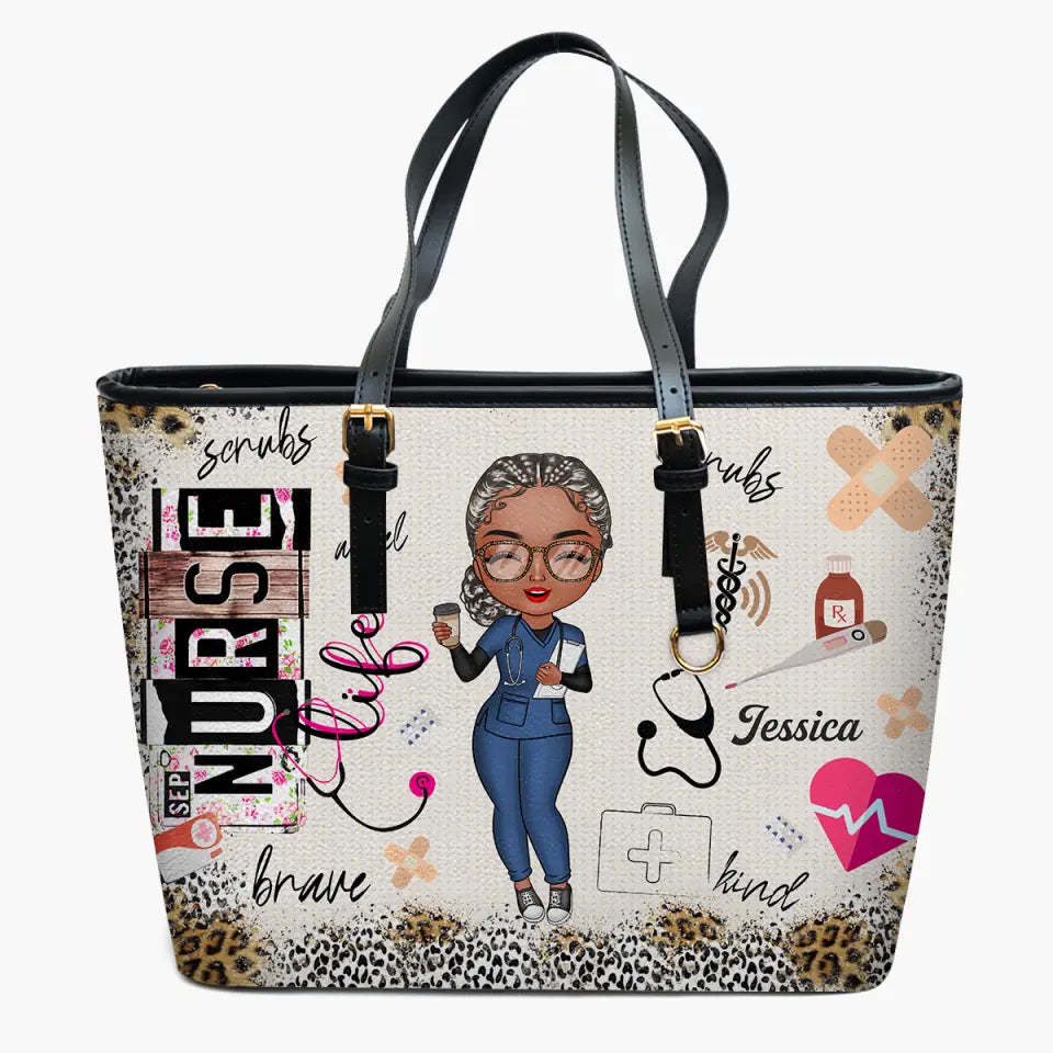 Personalized Leather Bucket Bag - Gift For Nurse, CNA, CMA, Doctor - Nurse Life Scrubs Nurse Day