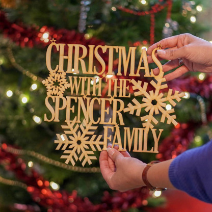 Personalised Wooden Hanging Christmas Family Sign