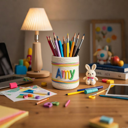 Personalized Knitting Pen Holder Handmade Desk Decor With Kids Name