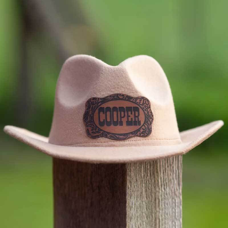 Leather Patch Cowboy Hat for kids with Laser Engraved Name