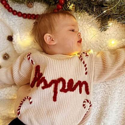 Christmas and Holiday Hand Embroidered Personalized Name Oversized Sweater for Babies