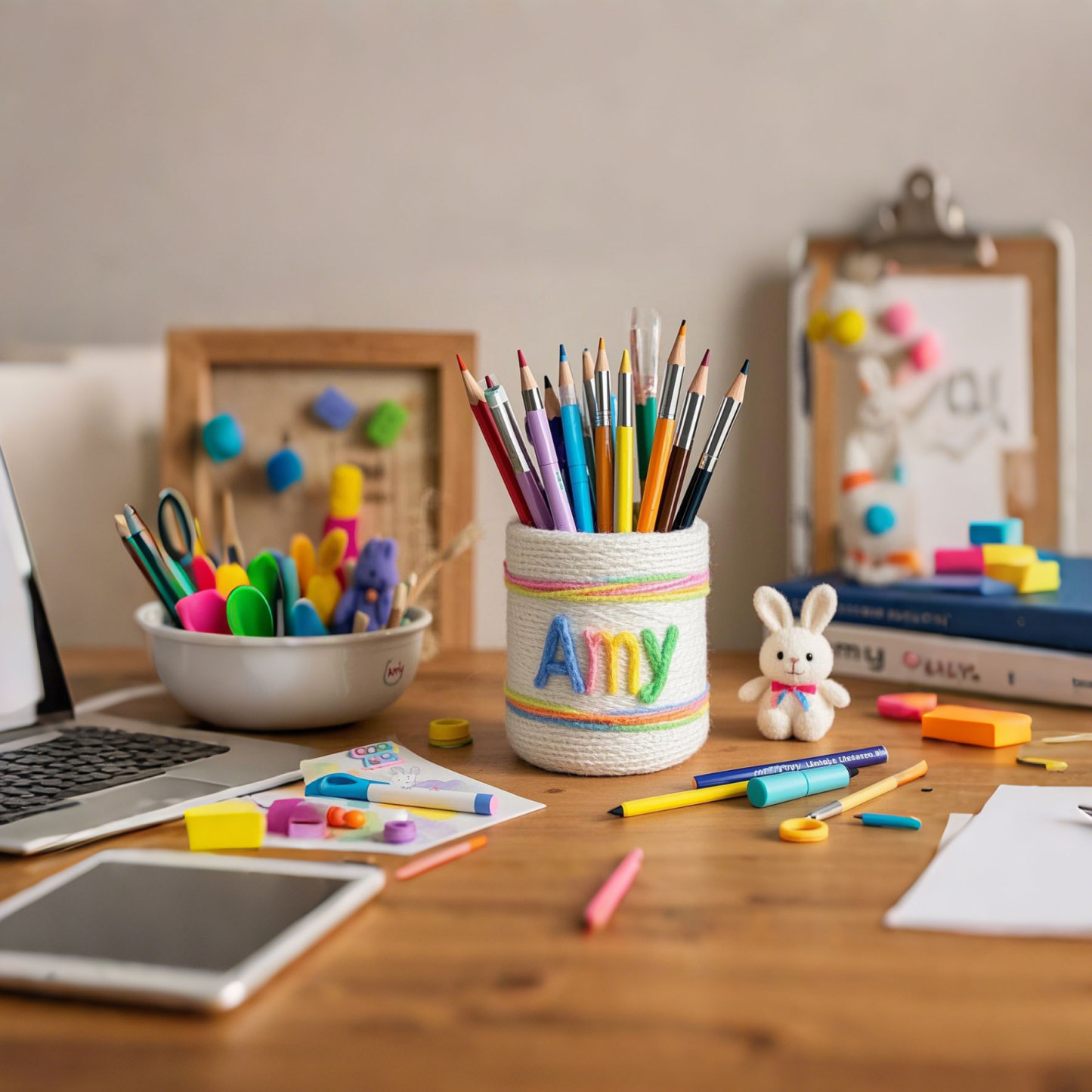 Personalized Knitting Pen Holder Handmade Desk Decor With Kids Name