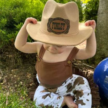 Leather Patch Cowboy Hat for kids with Laser Engraved Name
