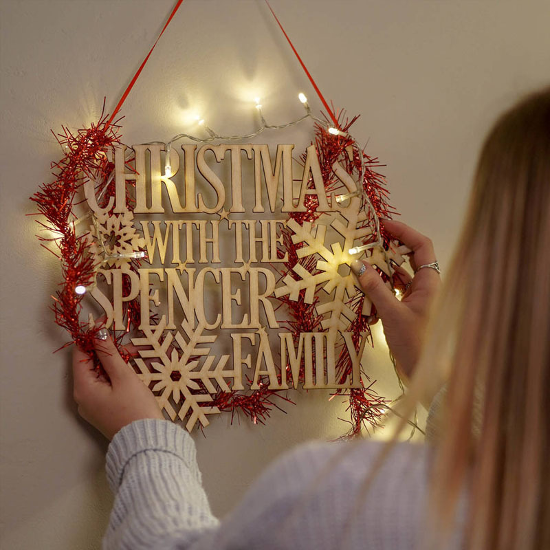 Personalised Wooden Hanging Christmas Family Sign