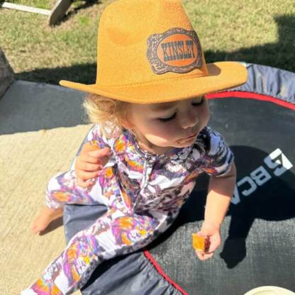 Leather Patch Cowboy Hat for kids with Laser Engraved Name