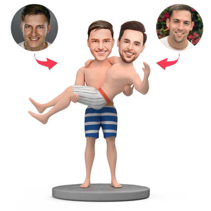 LGBT Gay Gift Horizontal Hug Custom Bobblehead with Engraved Text