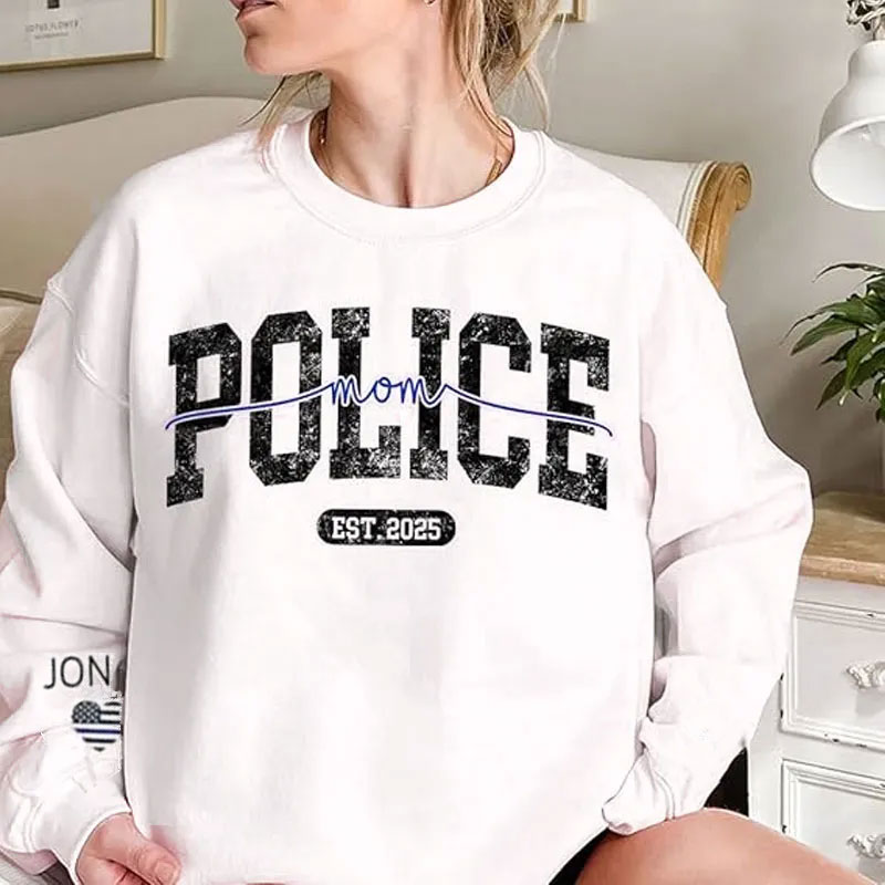 Custom Police Mom Sweatshirt with Name on Sleeve Sweatshirt
