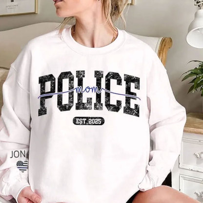Custom Police Mom Sweatshirt with Name on Sleeve Sweatshirt