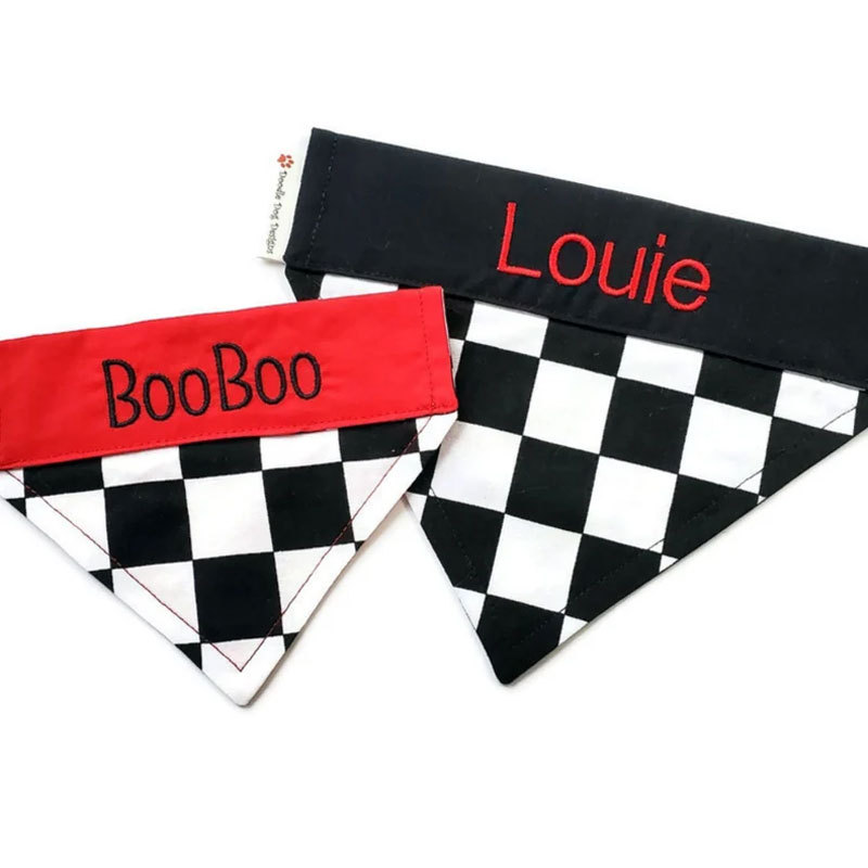Personalized Racing Check Embroidery Dog Bandana