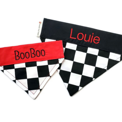 Personalized Racing Check Embroidery Dog Bandana