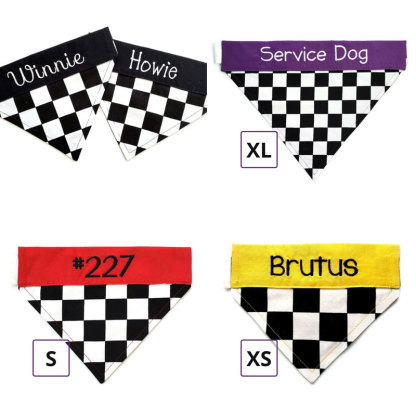 Personalized Racing Check Embroidery Dog Bandana